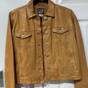 GAP Women's Camel Leather Button-Front Jacket